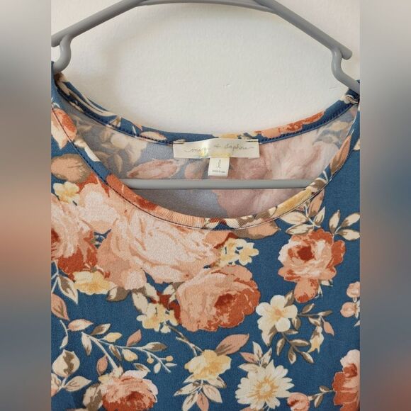 Mimi+Daphne Floral Midi Dress Blue Classic Modest Teacher Pockets Lightweight L - Picture 5 of 10